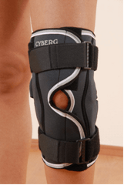 Functional knee orthosis with biaxial hinges (open version)